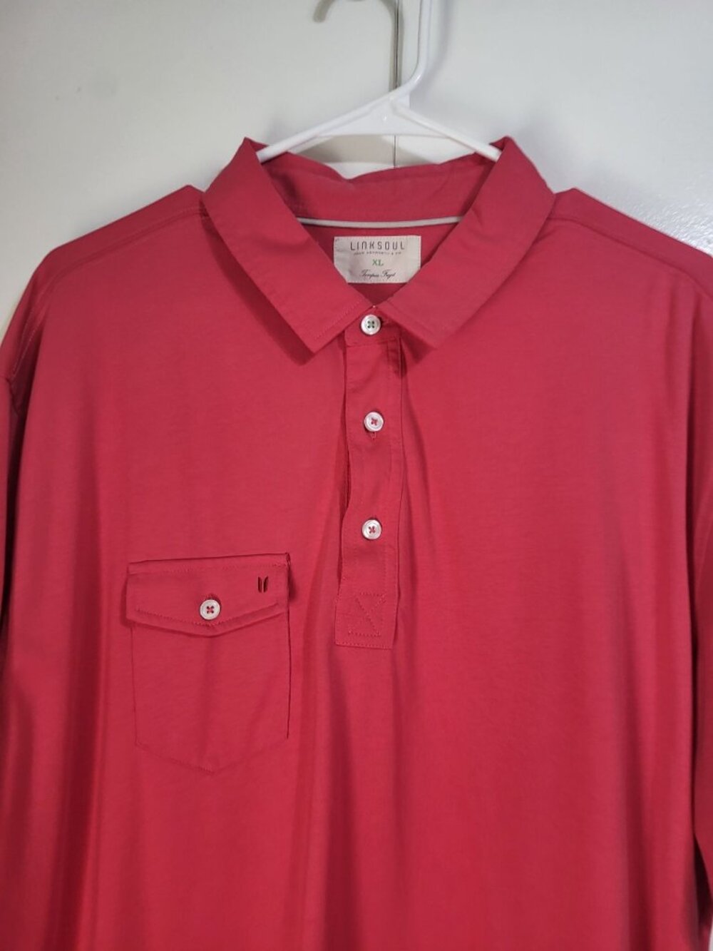 LINKSOUL Men's XL Red Golf Polo Shirt Athleisure Business Casual Pocket - Picture 3 of 7